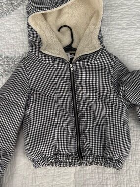 Princess Polly Cozy Black & White Gingham Hooded Puffer Jacket